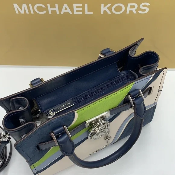 Michael Kors Hamilton Small Satchel Shoulder Crossbody BagNavy Multi…